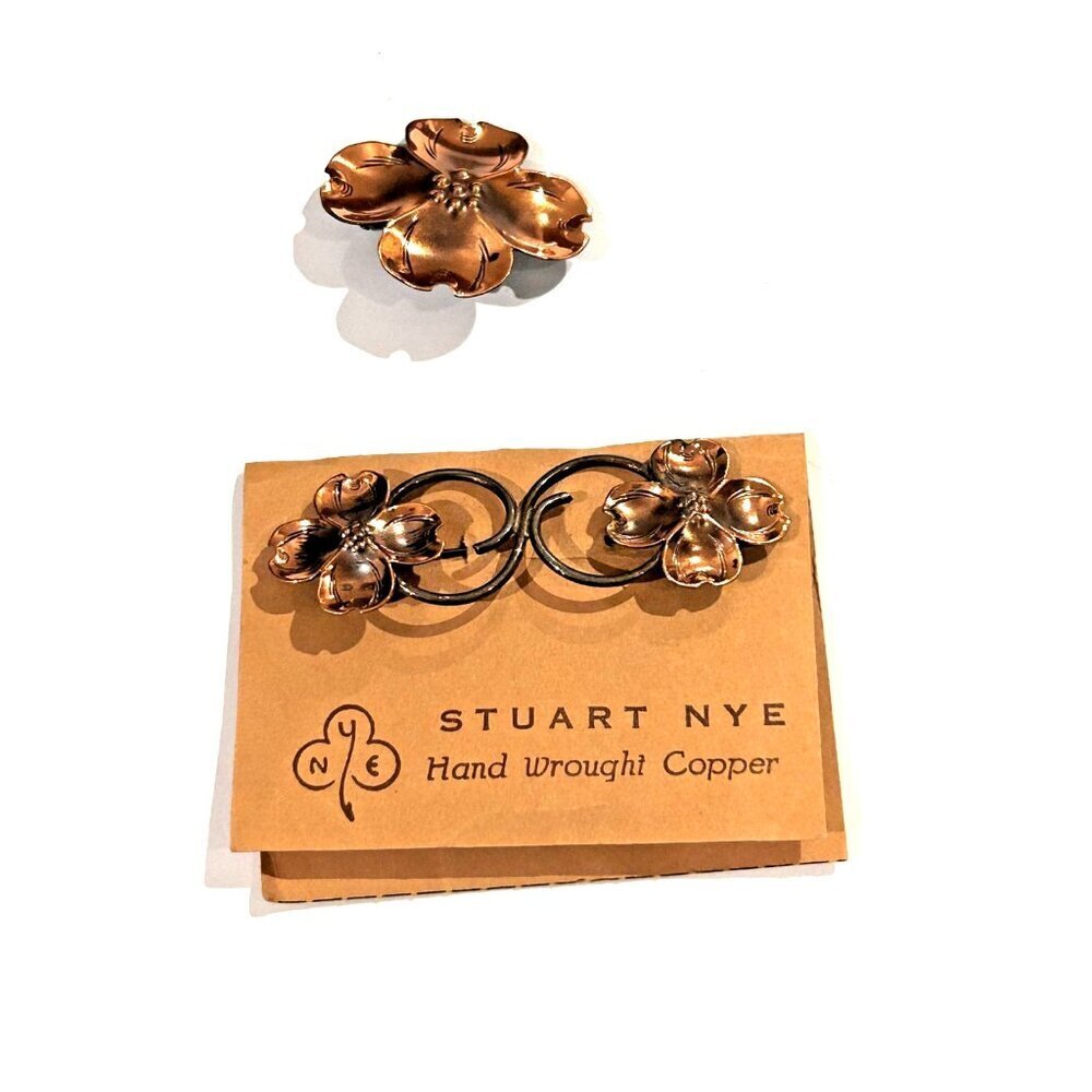 STUART NYE HAND WROUGHT COPPER FLORAL DOGWOOD PIN BROOCHES LOT 2 New - Picture 2 of 10
